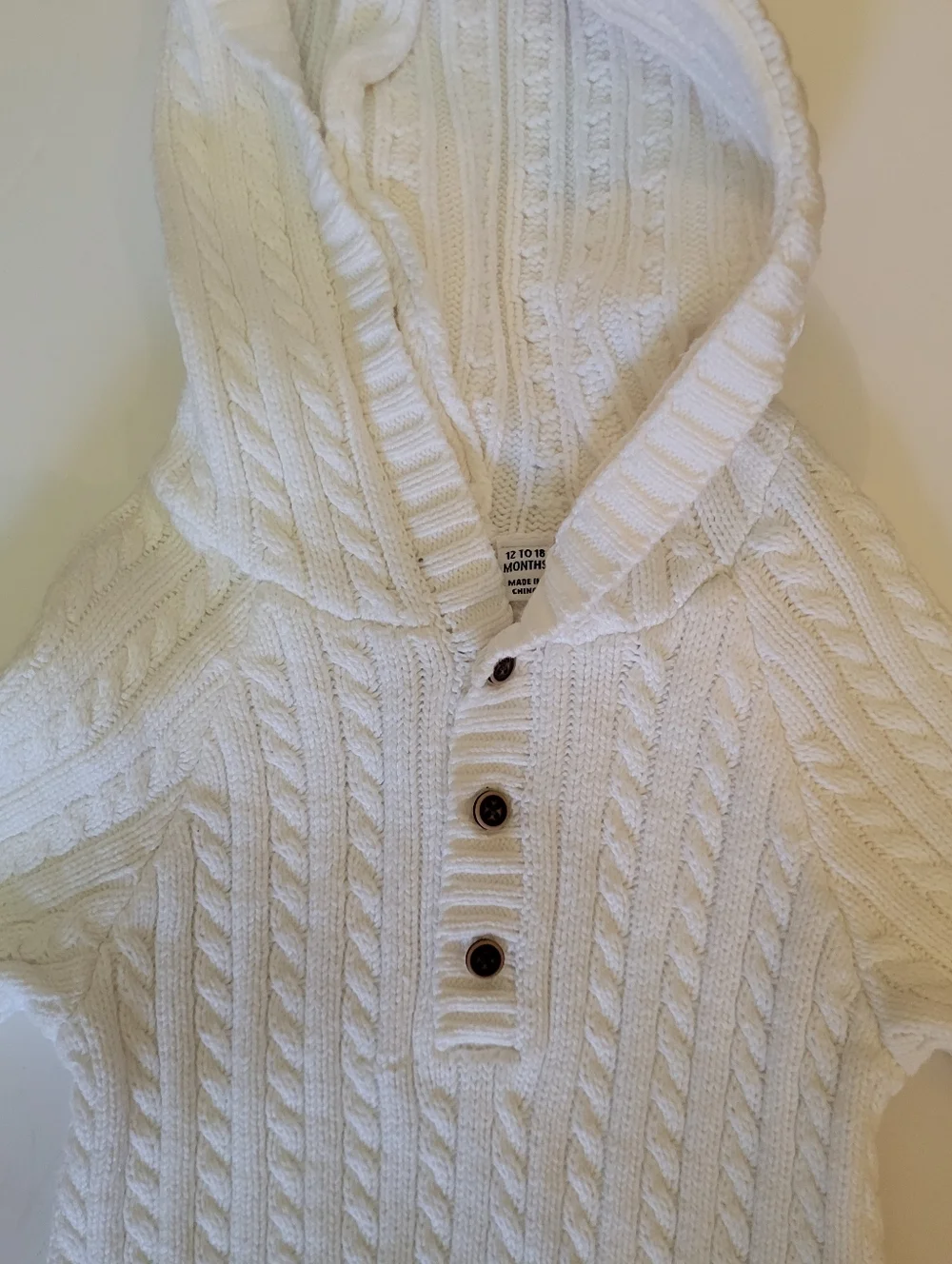 Janie and Jack‎ Cream Cable Knit Hooded Bear Baby Romper Old Money Baby Neutral